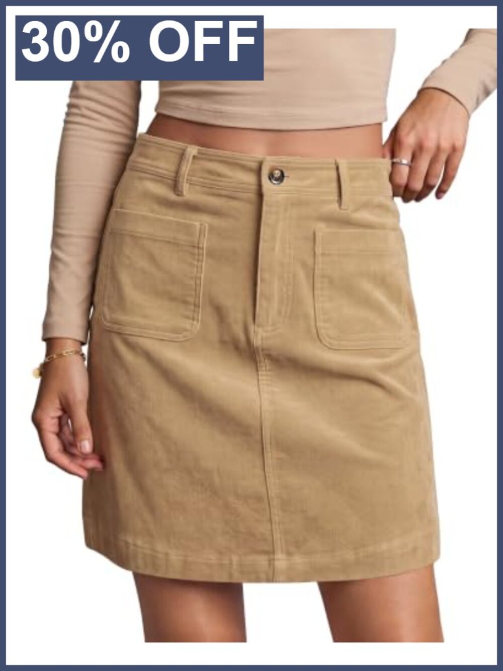 Corduroy High Waisted A-Line Short Skirt Stretchy Pockets